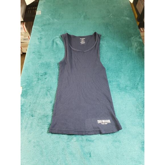 True Religion Shirt Size Large Mens Blue Tank Top Sleeveless Ribbed Summer - Picture 1 of 6